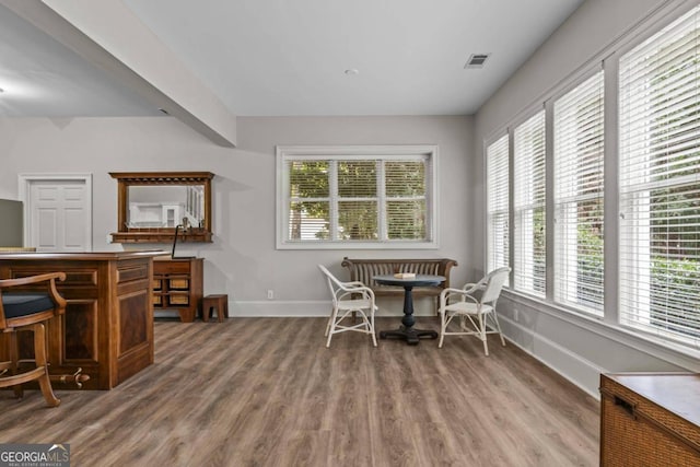 dining space with hardwood / wood-style floors