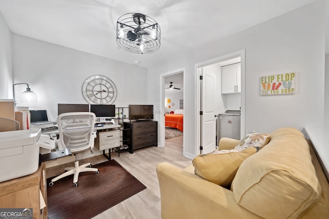 office space with light wood-type flooring