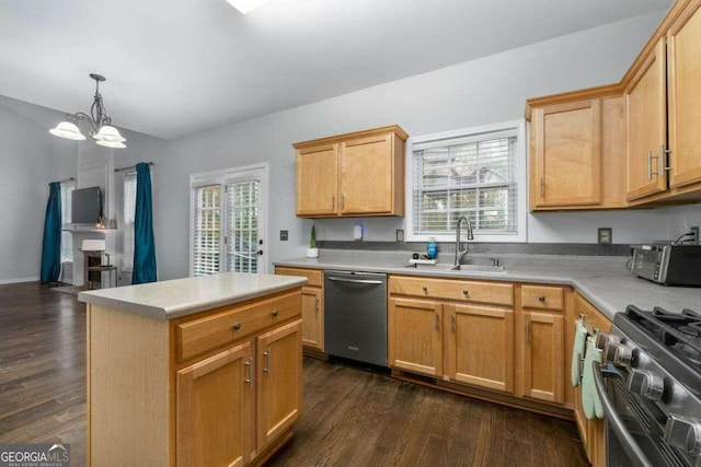 kitchen featuring dark hardwood / wood-style flooring, a healthy amount of sunlight, and stainless steel appliances