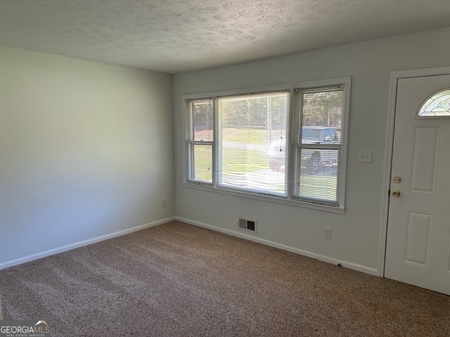 carpeted entrance foyer with a healthy amount of sunlight and a textured ceiling