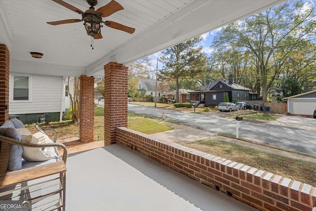 view of patio / terrace with ceiling fan and covered porch