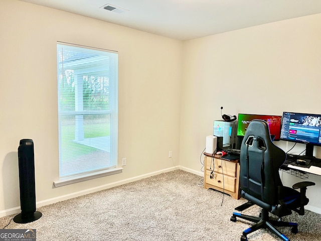 view of carpeted home office