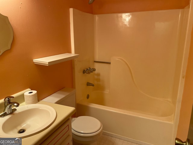 full bathroom featuring vanity, toilet, and tub / shower combination