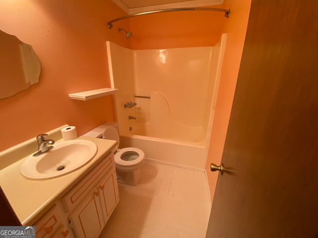 full bathroom featuring  shower combination, toilet, and vanity