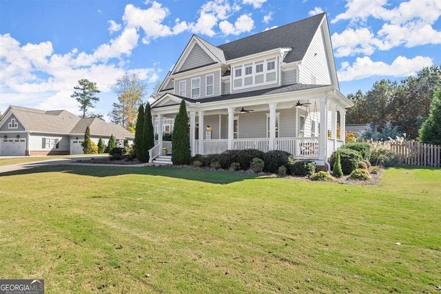 view of front of home with a front yard and a porch