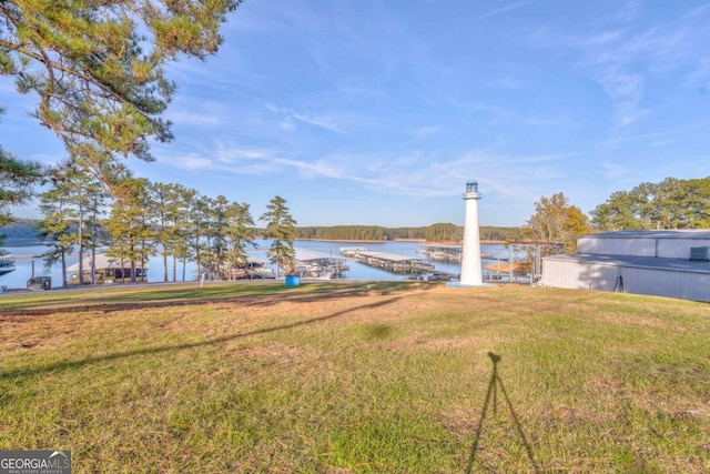 view of yard with a water view