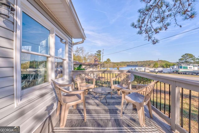 deck with a water view