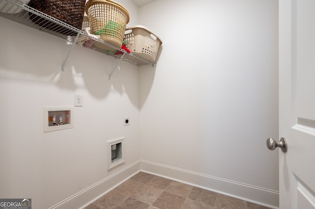 clothes washing area with electric dryer hookup and hookup for a washing machine