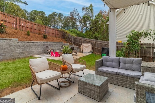 view of patio featuring an outdoor hangout area