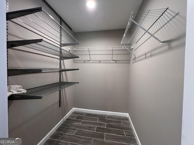 spacious closet featuring dark wood-type flooring