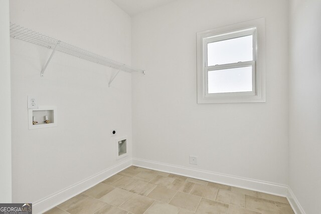 clothes washing area featuring electric dryer hookup and washer hookup