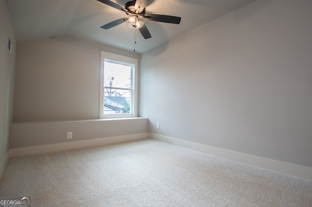 bonus room featuring vaulted ceiling, ceiling fan, and carpet flooring