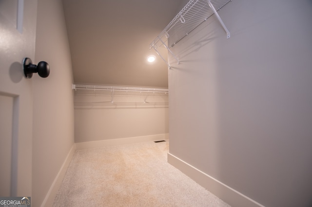 walk in closet with carpet floors