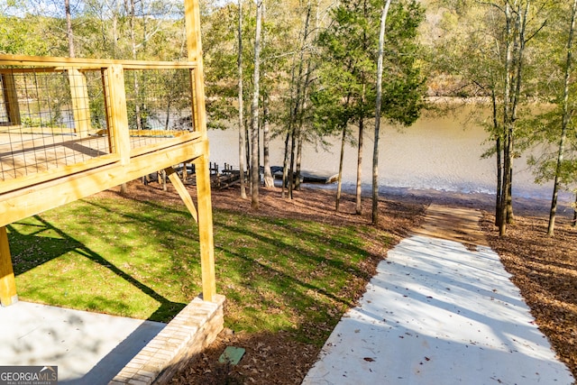 view of yard with a water view