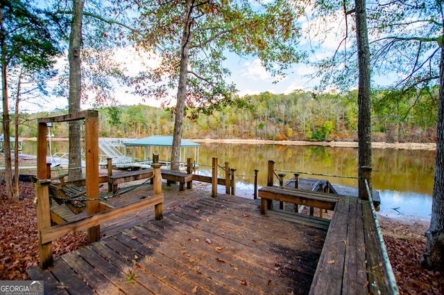 dock area with a water view