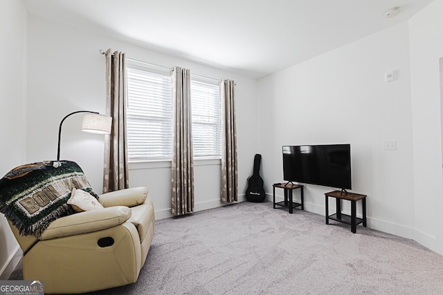 living area with light colored carpet