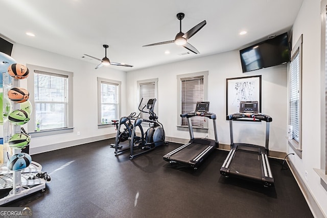 gym with ceiling fan