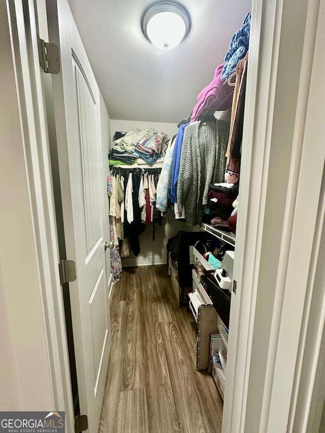 walk in closet with hardwood / wood-style flooring