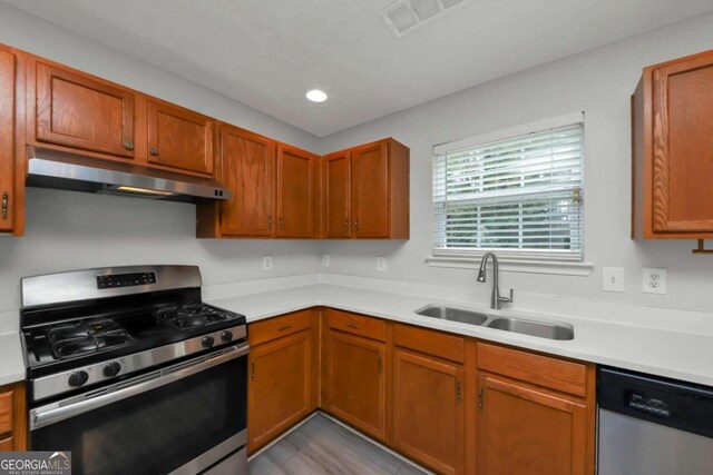 kitchen featuring sink, light wood-type flooring, and stainless steel appliances