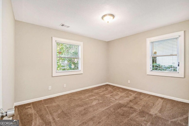 empty room featuring carpet floors and a textured ceiling