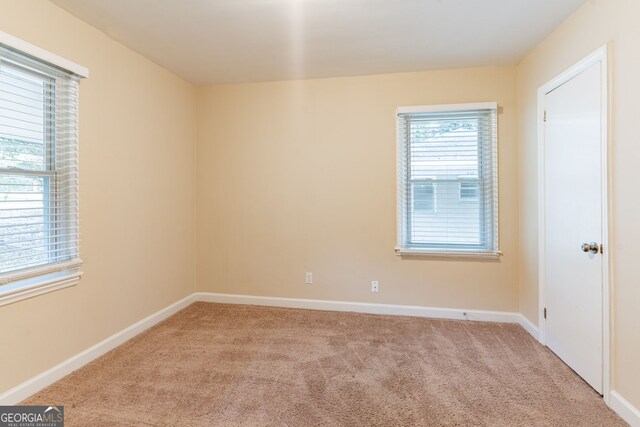 empty room featuring a wealth of natural light and light colored carpet