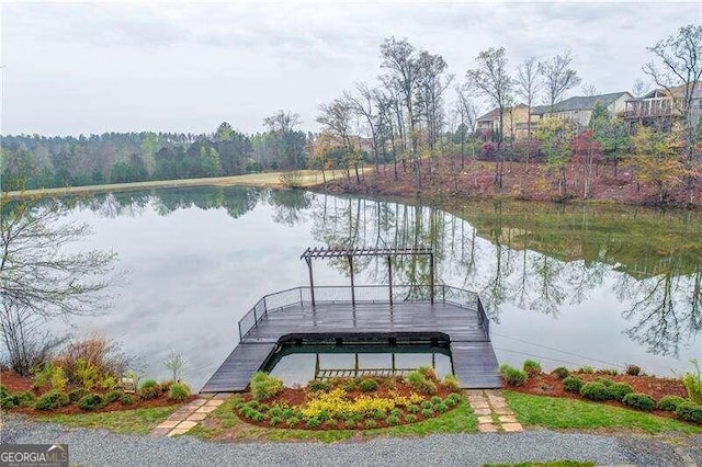 dock area with a water view