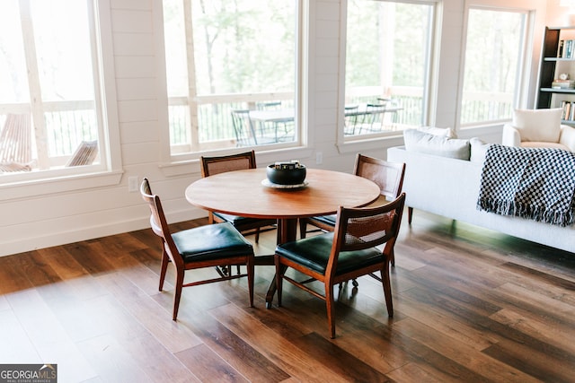 dining space with hardwood / wood-style flooring