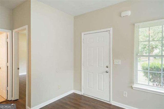 foyer entrance with dark hardwood / wood-style flooring and a healthy amount of sunlight