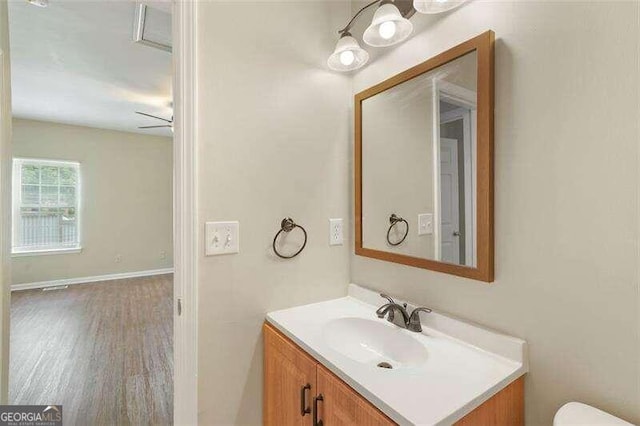 bathroom with vanity and wood-type flooring