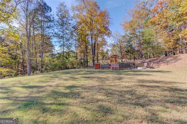 view of yard with a playground