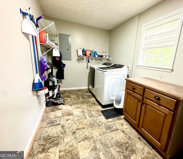 laundry room featuring washing machine and clothes dryer and electric panel