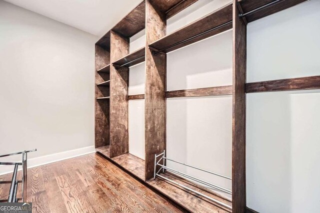 walk in closet with hardwood / wood-style flooring