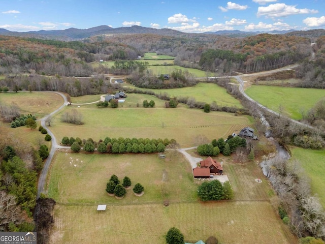 aerial view with a mountain view and a rural view