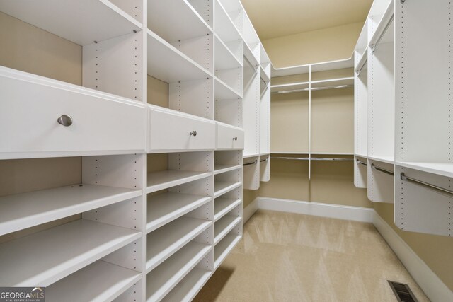 walk in closet featuring carpet flooring