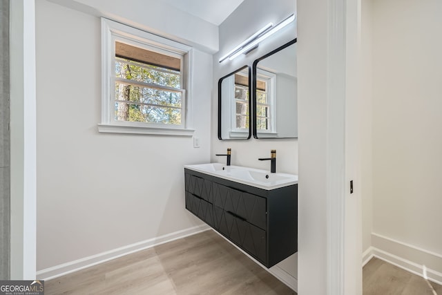 bathroom featuring hardwood / wood-style flooring and vanity