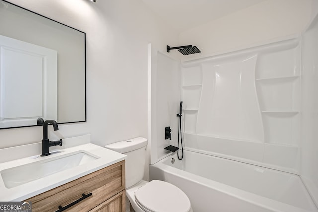 full bathroom featuring vanity, toilet, and bathtub / shower combination