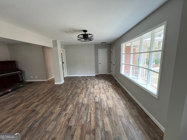 unfurnished living room with dark hardwood / wood-style flooring