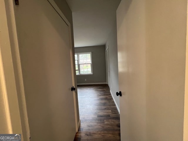 corridor featuring dark wood-type flooring