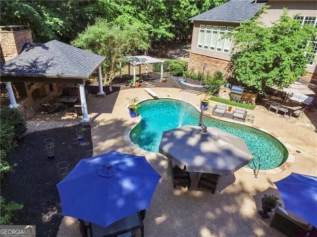 view of pool with a gazebo, a patio, and a pergola