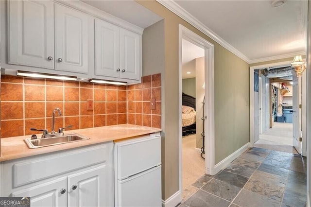 interior space with sink and ornamental molding