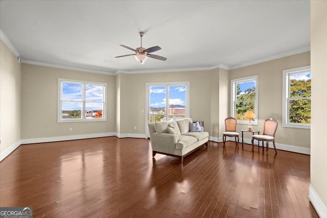 sitting room with dark hardwood / wood-style flooring and plenty of natural light