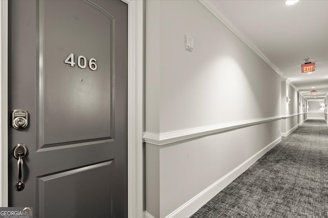 hallway featuring crown molding