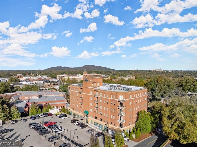 drone / aerial view featuring a mountain view