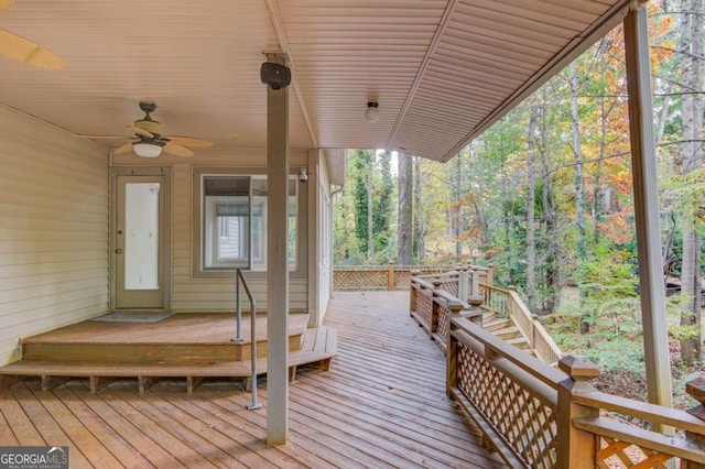 wooden terrace with ceiling fan