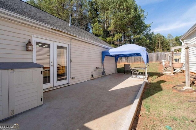 view of patio with a gazebo and french doors