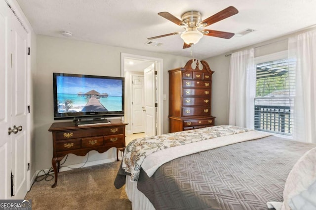 bedroom with carpet flooring and ceiling fan