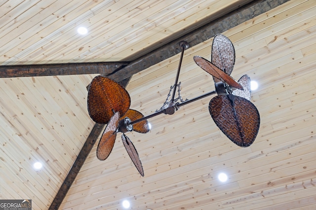 interior details with wooden ceiling and wood walls