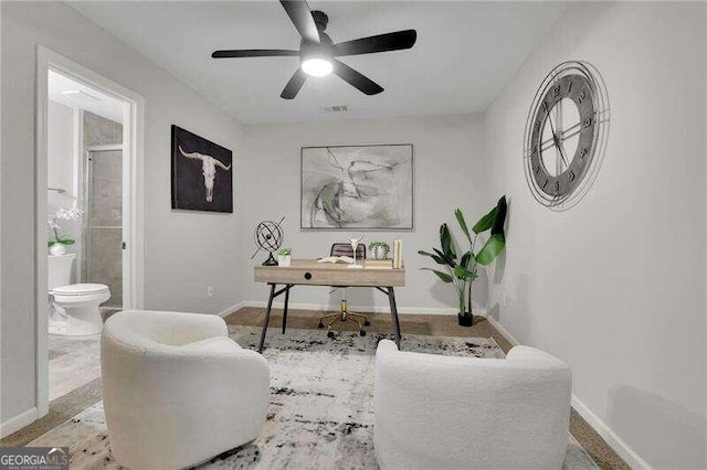 office area featuring ceiling fan