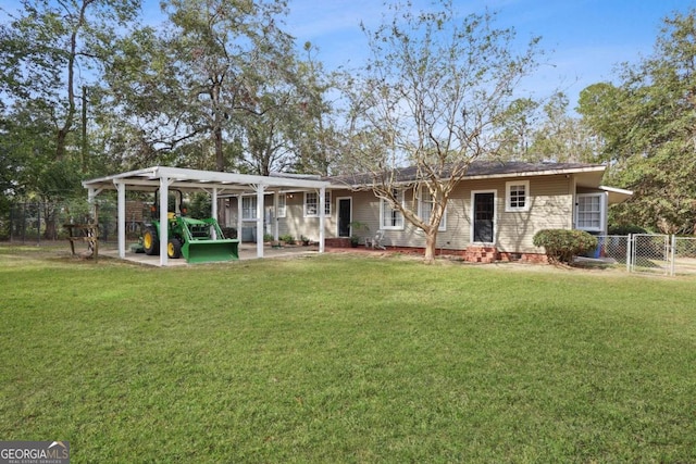 single story home with a front yard