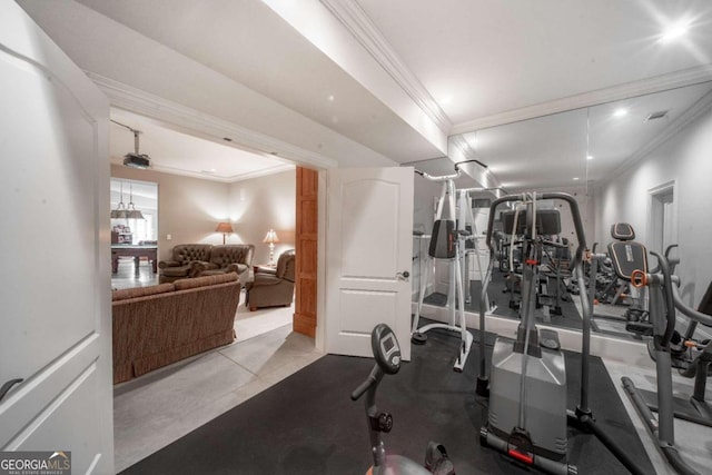 exercise area with crown molding